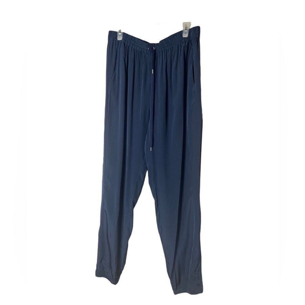 TIBI 100% SILK JOGGER NAVY PANTS NWT‎ SIZE L